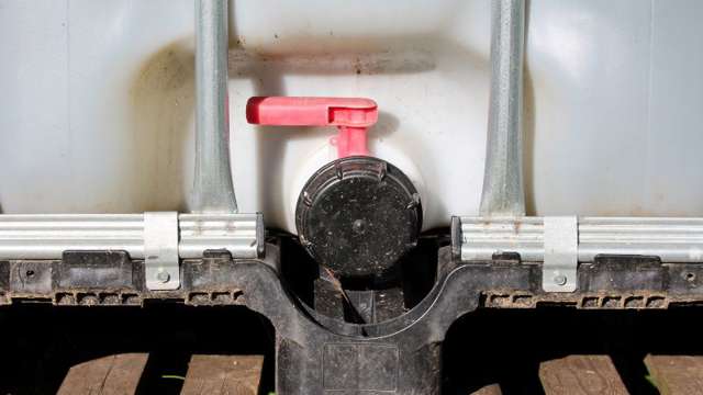 Close-up of valve on IBC tank