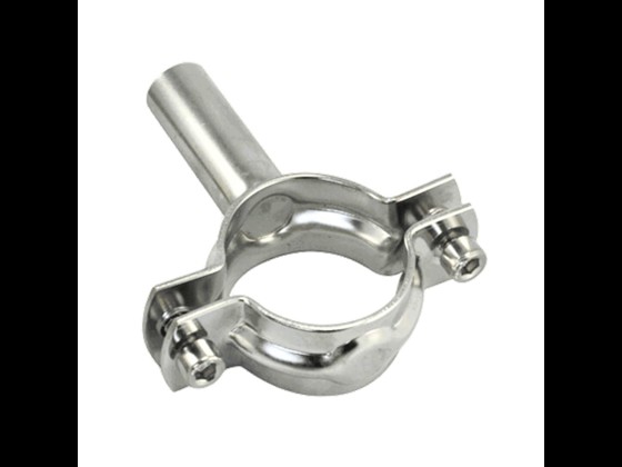 Stainless steel AISI 316 pipeclip with shaft and Allen bolts, designed for industrial applications needing high stability. Buy now!