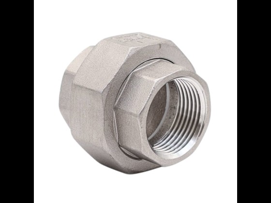 Stainless steel union with socket/socket and flat teflon seal, perfect for high hygiene requirements in food production. Buy at Alfotech!