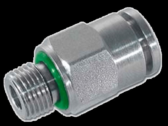 Push-in male connector, BSPT thread, stainless