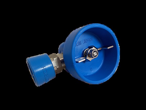 Low-pressure valve with cast-in ball valve, blue, stainless