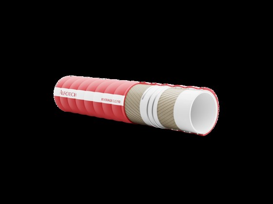 Extra flexible corrugated hose for transporting beer and beverages with alcohol up to 50%. Made of bromobutyl and neoprene with steel spiral. FDA approved.