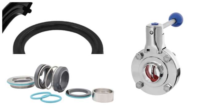 Collage with mechanical seal, gasket and butterfly valve